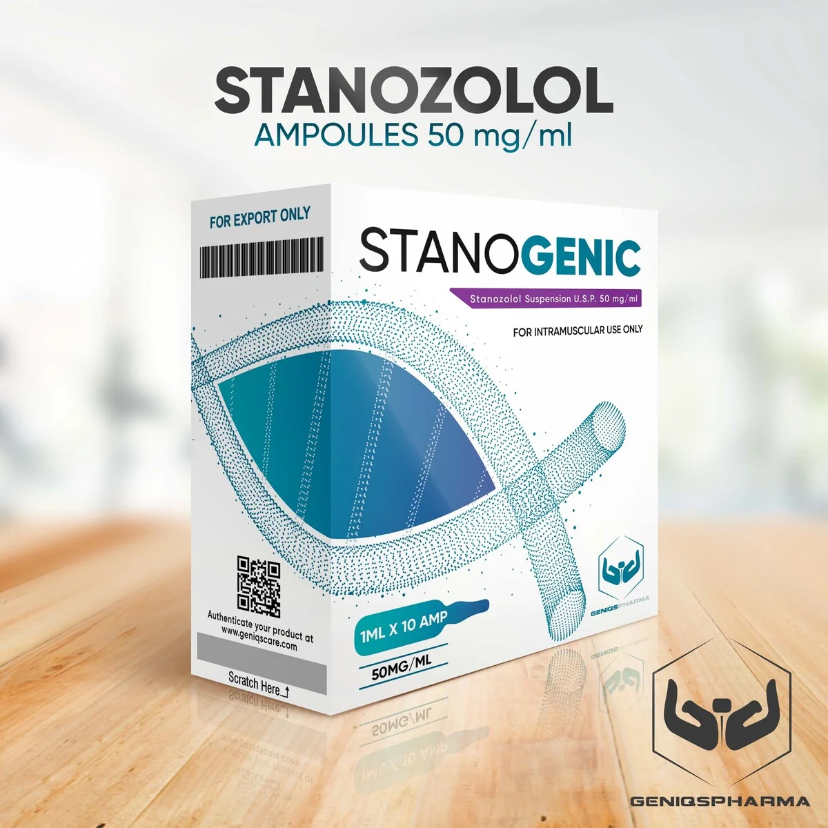 Geniqspharma - Stanogenic (Stanozolol Suspension Injection U.S.P.) - 50mg/ml - 10 Ampoules x 1ml